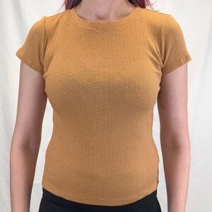 GAP Women's Basic T Tee Shirt S SM Small Golden Mustard Yellow Orange Ribbed NWT